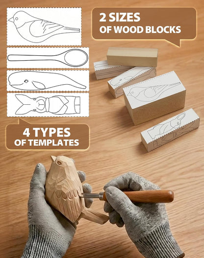 28Pcs Wood Carving Kit, 8 Carving Knives Templates Leather Bag Gift