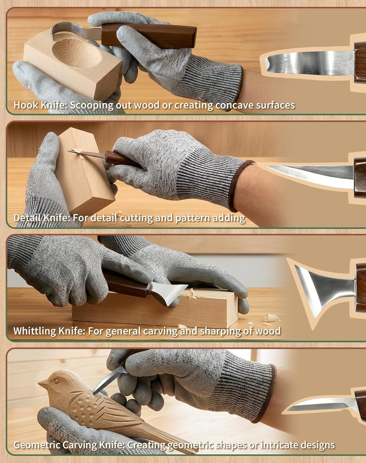 28Pcs Wood Carving Kit, 8 Carving Knives Templates Leather Bag Gift