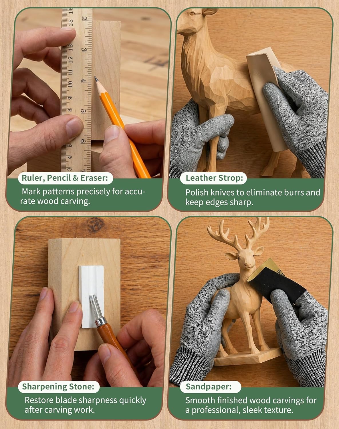28Pcs Wood Carving Kit, 8 Carving Knives Templates Leather Bag Gift