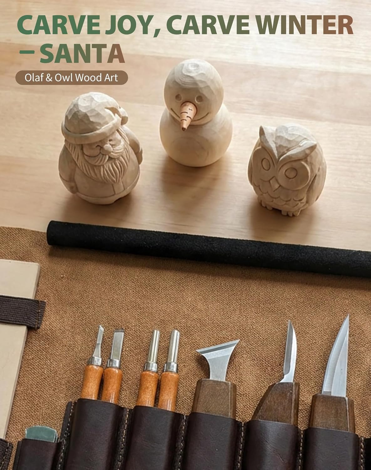 28Pcs Wood Carving Kit, 8 Carving Knives Templates Leather Bag Gift