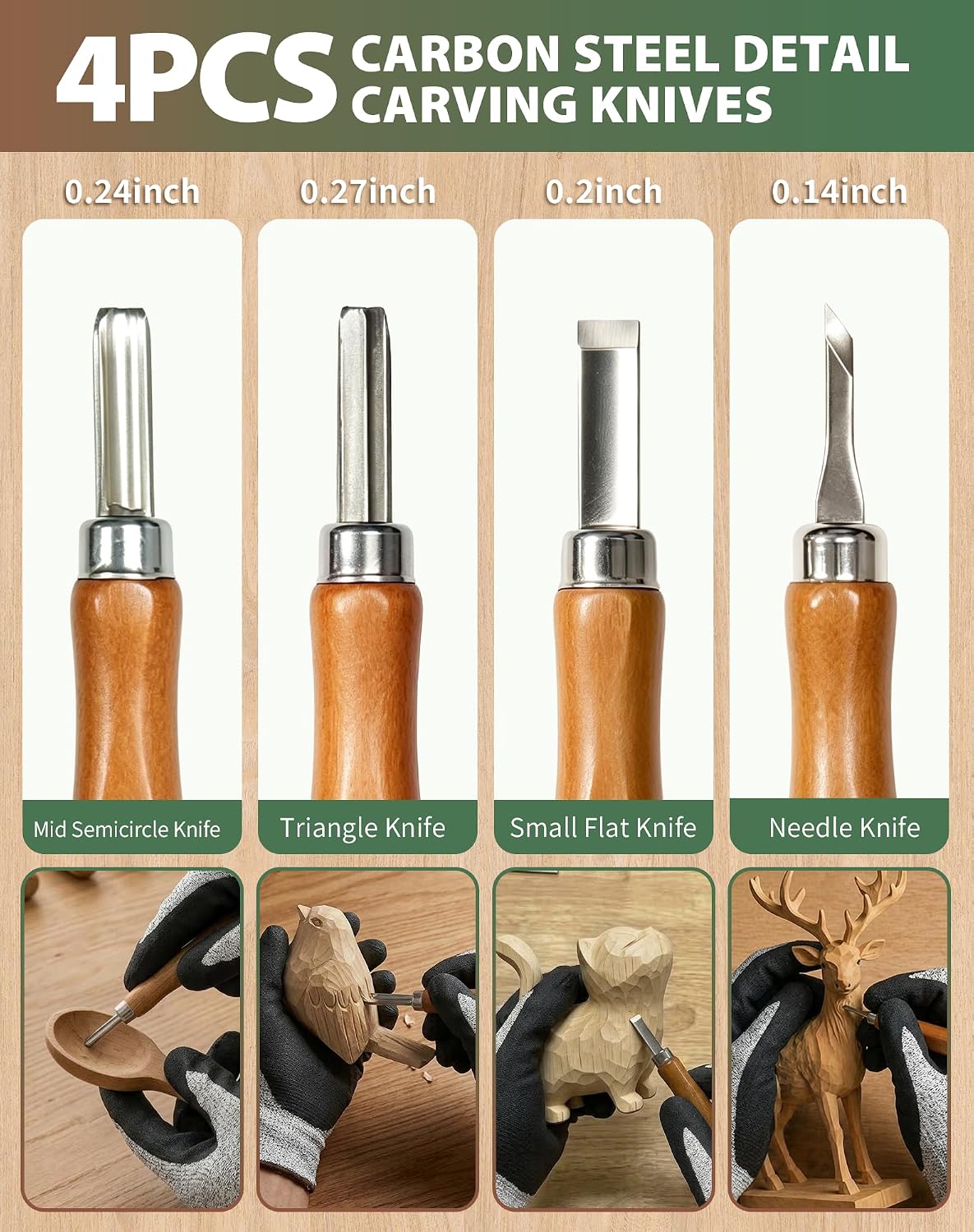 28Pcs Wood Carving Kit, 8 Carving Knives Templates Leather Bag Gift