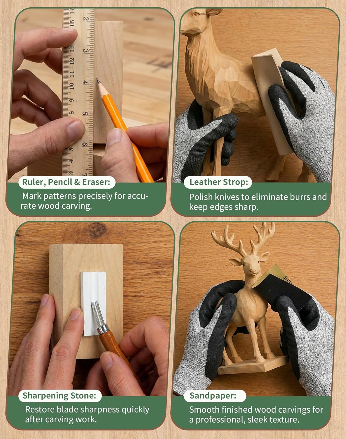 28Pcs Wood Carving Kit, 8 Carving Knives Templates Leather Bag Gift