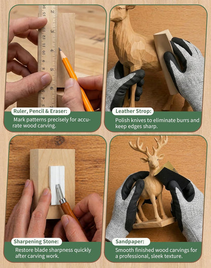 28Pcs Wood Carving Kit, 8 Carving Knives Templates Leather Bag Gift