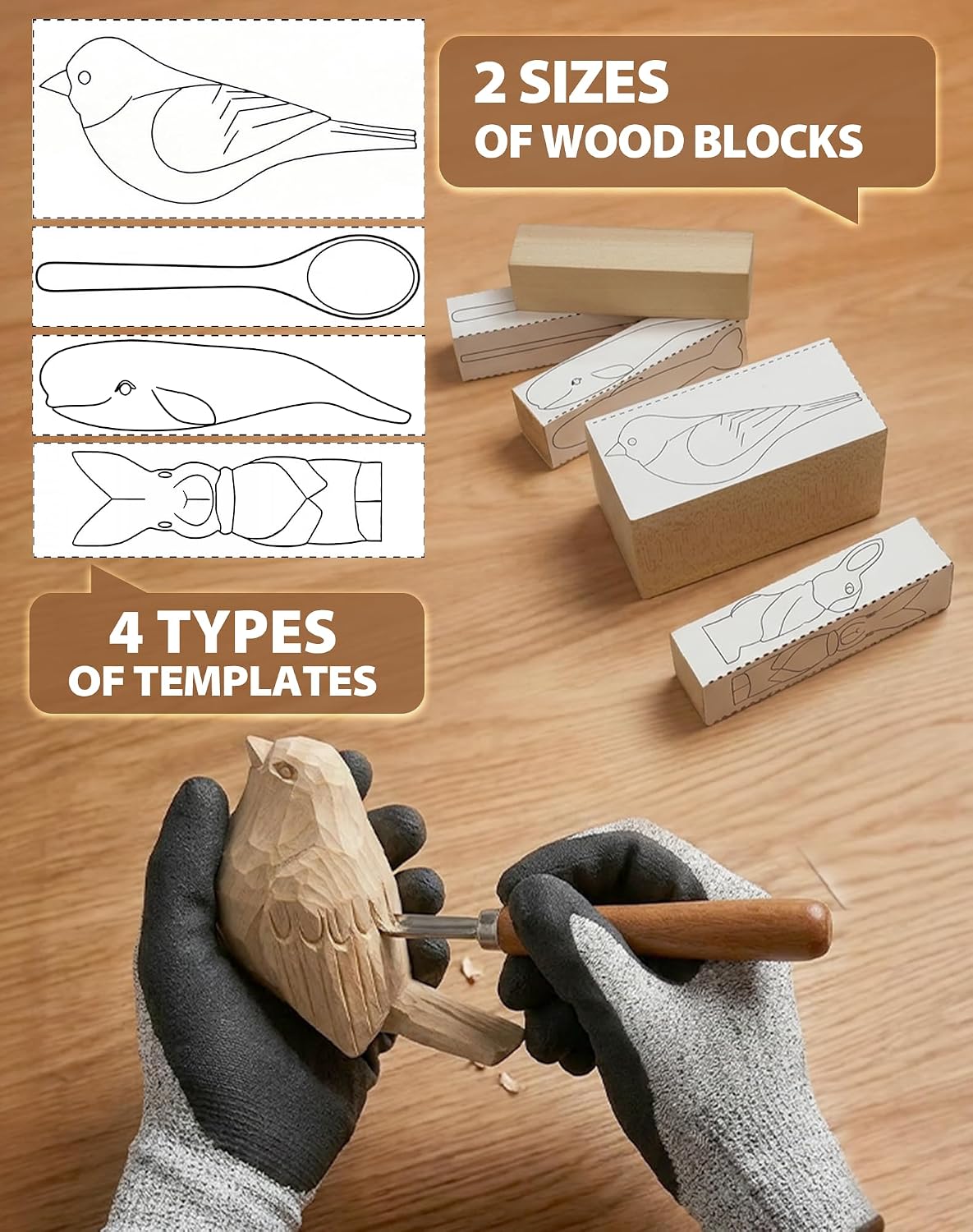 28Pcs Wood Carving Kit, 8 Carving Knives Templates Leather Bag Gift