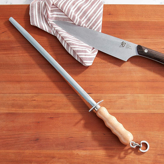 Honing Steel 12-Inch Round Helical Cut, Light Wood Handle, Multicolor (40181)