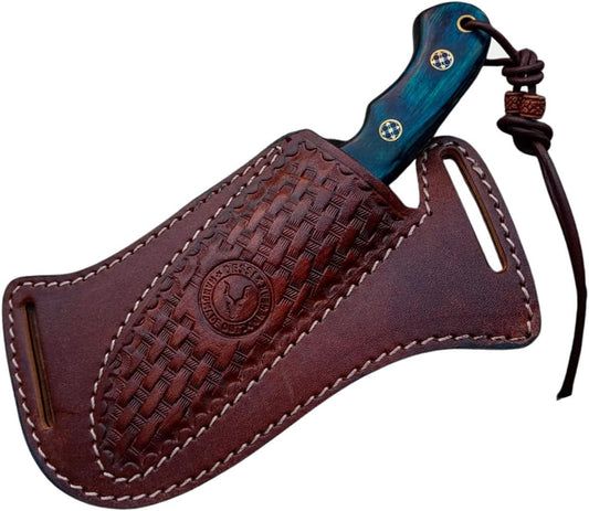 Cross Side Draw Knife Sheath for Belt, Italian Cowhide Tooled Pancake Holster, Horizontal Carry for Fixed Blade Hunting/EDC, Fits 3.5-5.5 in Blade, SM157