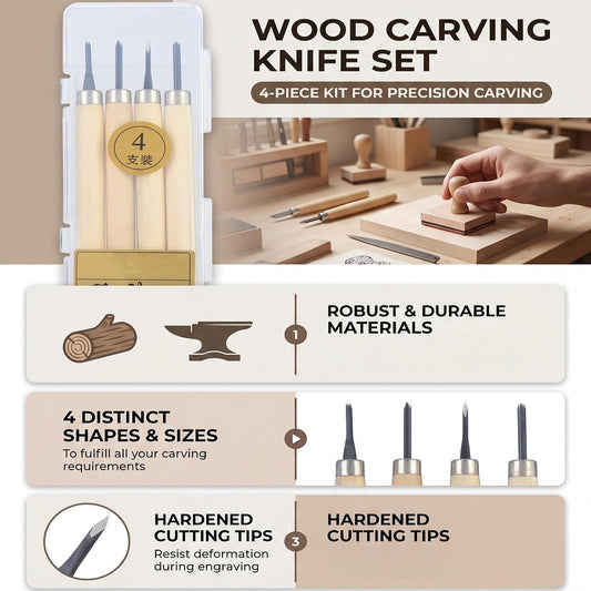 Wood Carving Tools Set 4 Pieces Wood Carving Knife Kit Includes Chisel Gouge Whittling Knives for Beginners Adults Woodworking DIY Craft Supplies
