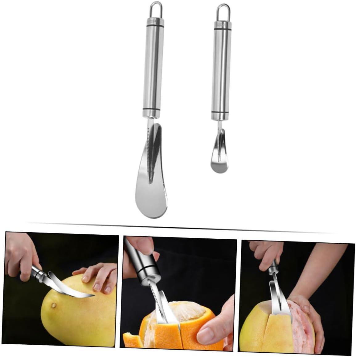 2pcs Stainless Steel Citrus Peeler Set Long Handle Sturdy Grapefruit Knife and Orange Opener Heavy-Duty Fruit Peeling Tool for Kitchen and Home Use