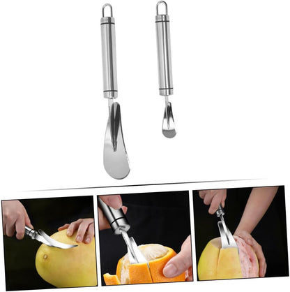 2pcs Stainless Steel Citrus Peeler Set Long Handle Sturdy Grapefruit Knife and Orange Opener Heavy-Duty Fruit Peeling Tool for Kitchen and Home Use