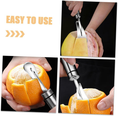 2pcs Stainless Steel Citrus Peeler Set Long Handle Sturdy Grapefruit Knife and Orange Opener Heavy-Duty Fruit Peeling Tool for Kitchen and Home Use