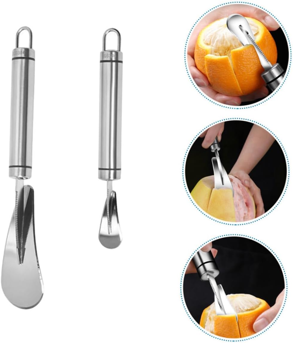 2pcs Stainless Steel Citrus Peeler Set Long Handle Sturdy Grapefruit Knife and Orange Opener Heavy-Duty Fruit Peeling Tool for Kitchen and Home Use