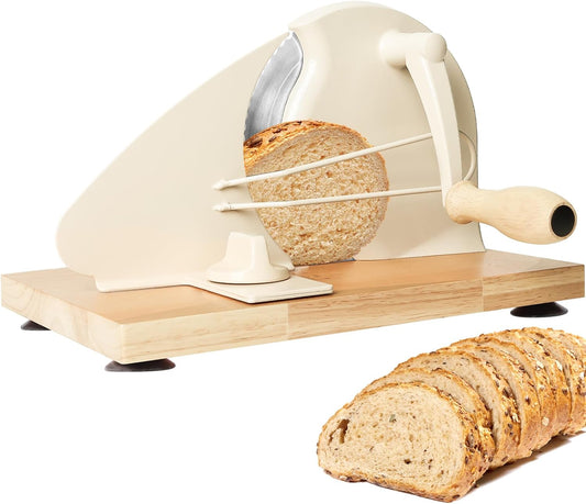 Manual Bread Slicer for Homemade Bread,Even Slicing Thickness-Adjustable | Slices,Sourdough Slicer with Scale Lines&SuperStrong SuctionCup Fixation (Cream-Guide)