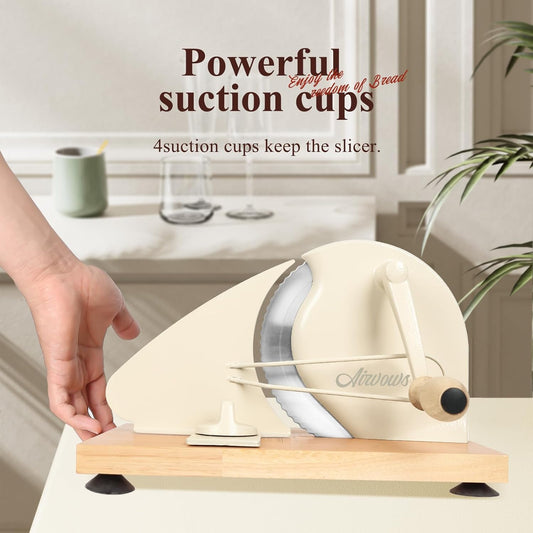 Manual Bread Slicer for Homemade Bread,Even Slicing Thickness-Adjustable | Slices,Sourdough Slicer with Scale Lines&SuperStrong SuctionCup Fixation (Cream-Guide)