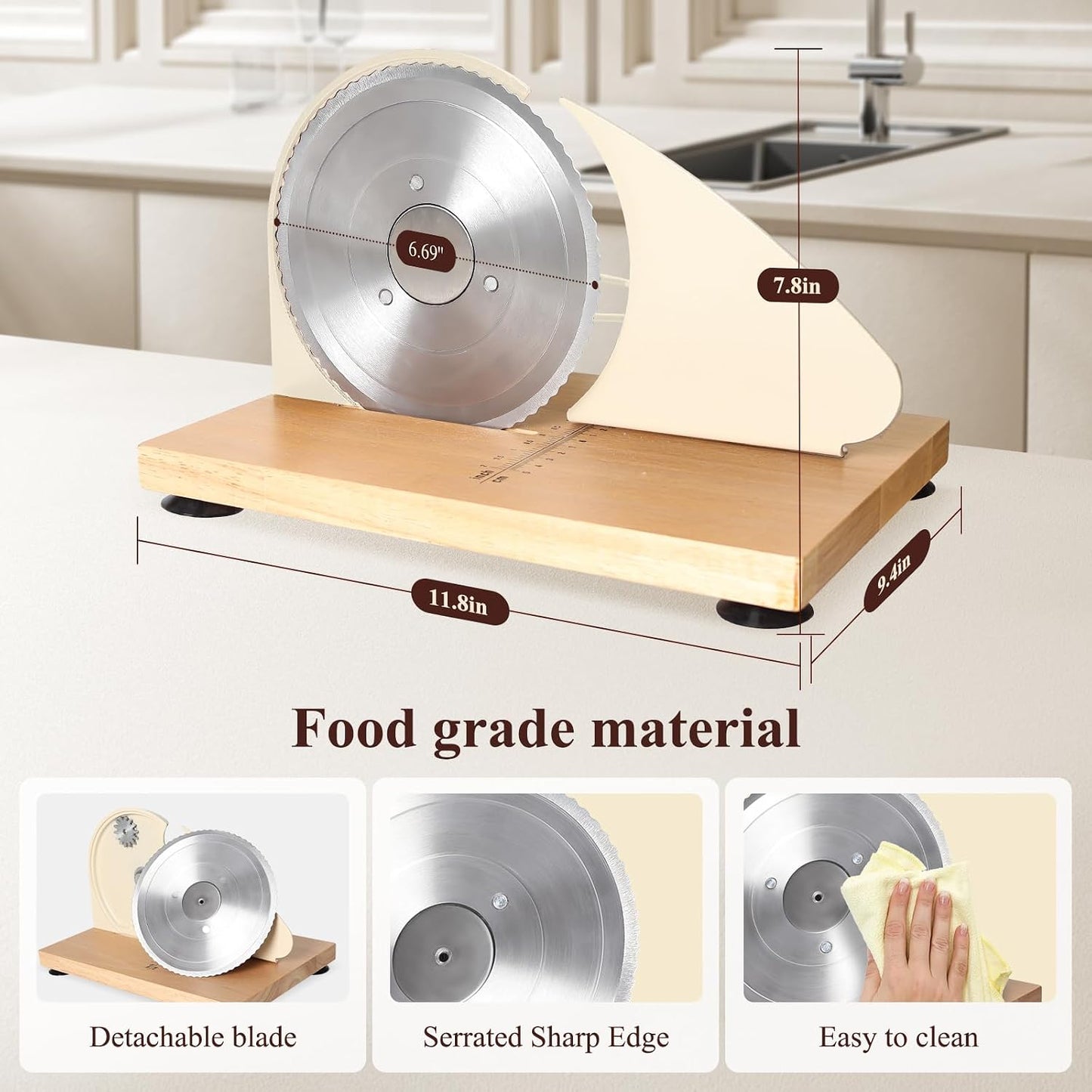 Manual Bread Slicer for Homemade Bread,Even Slicing Thickness-Adjustable | Slices,Sourdough Slicer with Scale Lines&SuperStrong SuctionCup Fixation (Cream-Guide)