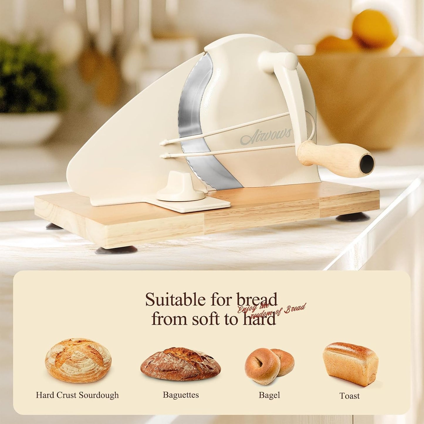 Manual Bread Slicer for Homemade Bread,Even Slicing Thickness-Adjustable | Slices,Sourdough Slicer with Scale Lines&SuperStrong SuctionCup Fixation (Cream-Guide)