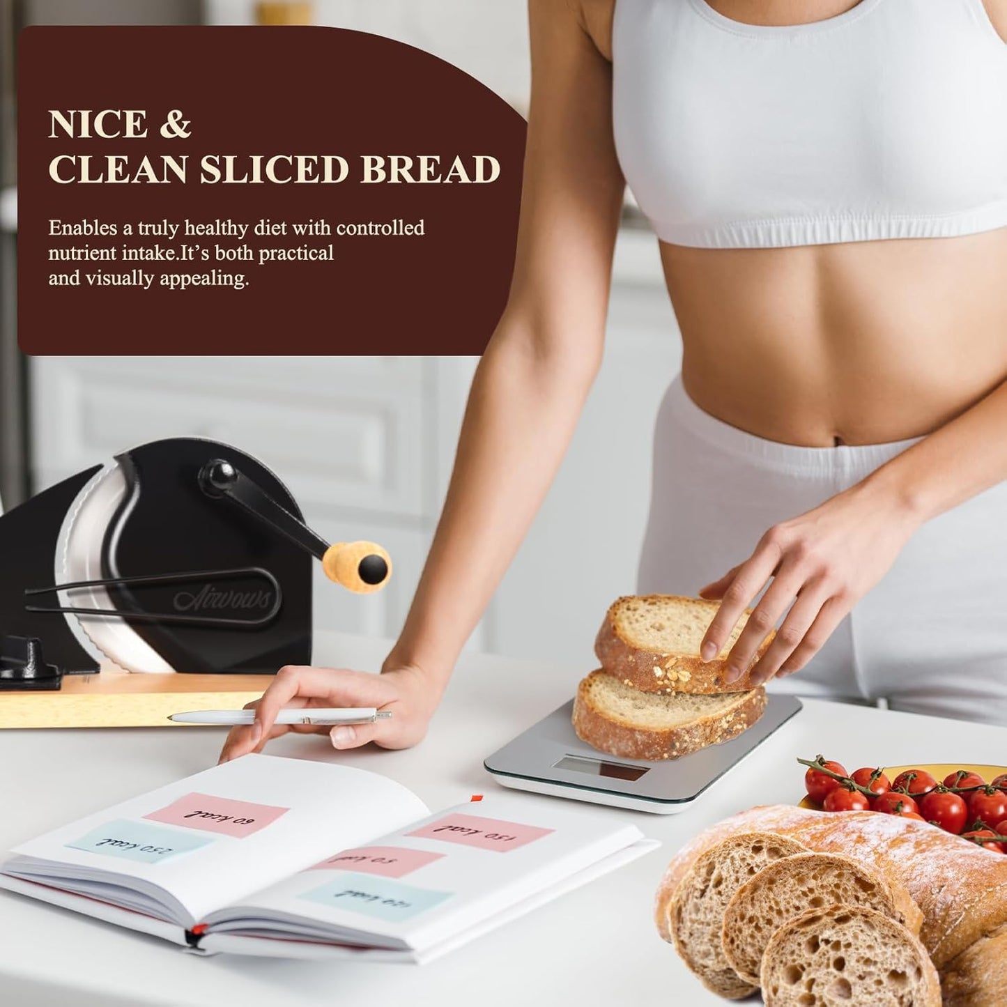Manual Bread Slicer for Homemade Bread,Even Slicing Thickness-Adjustable | Slices,Sourdough Slicer with Scale Lines&SuperStrong SuctionCup Fixation (Cream-Guide)