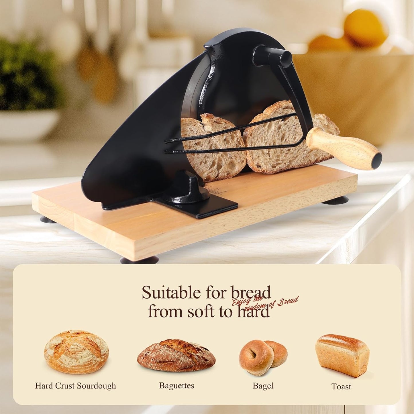 Manual Bread Slicer for Homemade Bread,Even Slicing Thickness-Adjustable | Slices,Sourdough Slicer with Scale Lines&SuperStrong SuctionCup Fixation (Cream-Guide)
