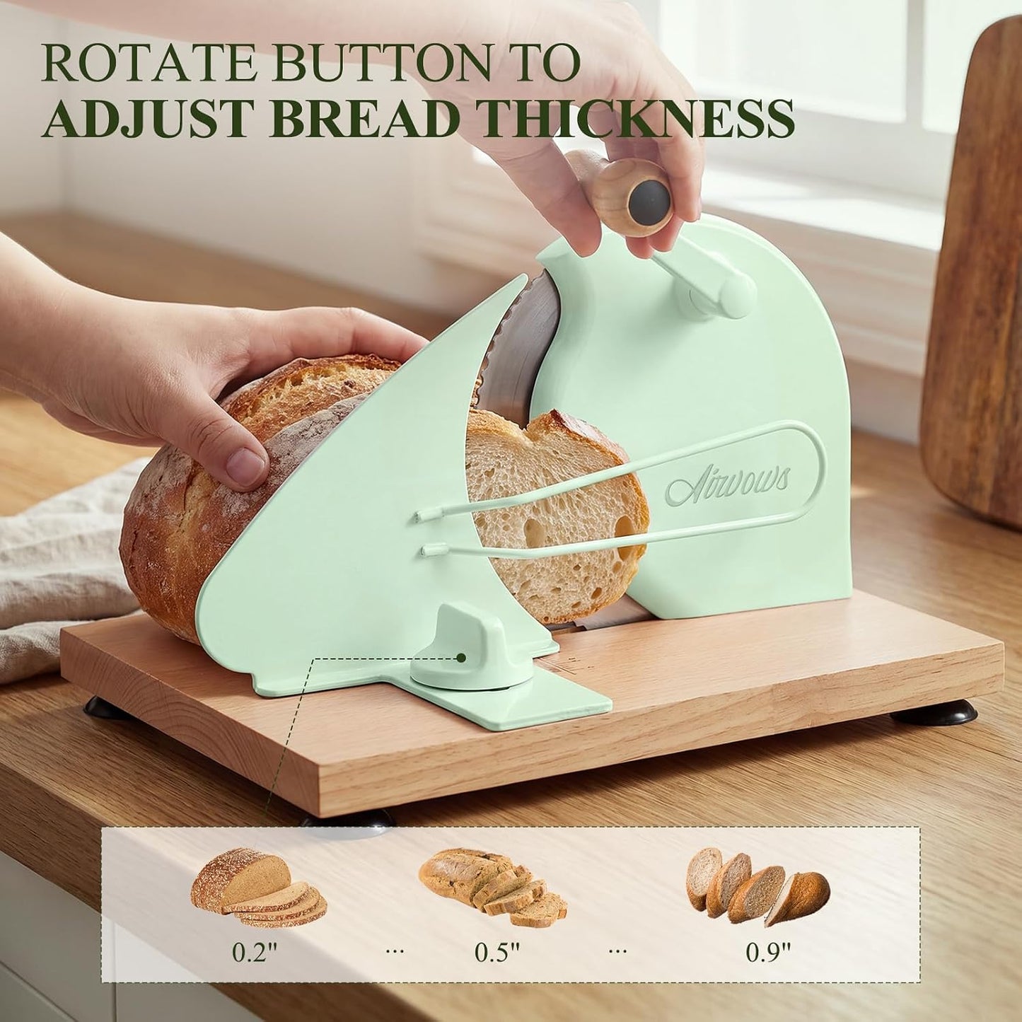 Manual Bread Slicer for Homemade Bread,Even Slicing Thickness-Adjustable | Slices,Sourdough Slicer with Scale Lines&SuperStrong SuctionCup Fixation (Cream-Guide)