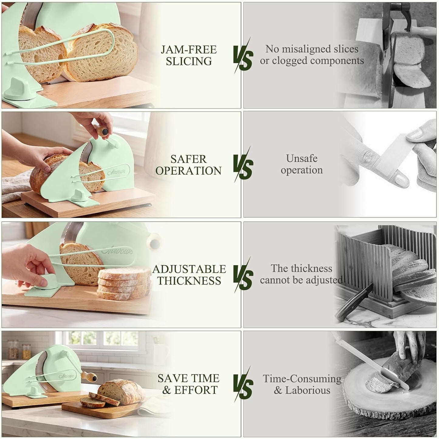 Manual Bread Slicer for Homemade Bread,Even Slicing Thickness-Adjustable | Slices,Sourdough Slicer with Scale Lines&SuperStrong SuctionCup Fixation (Cream-Guide)