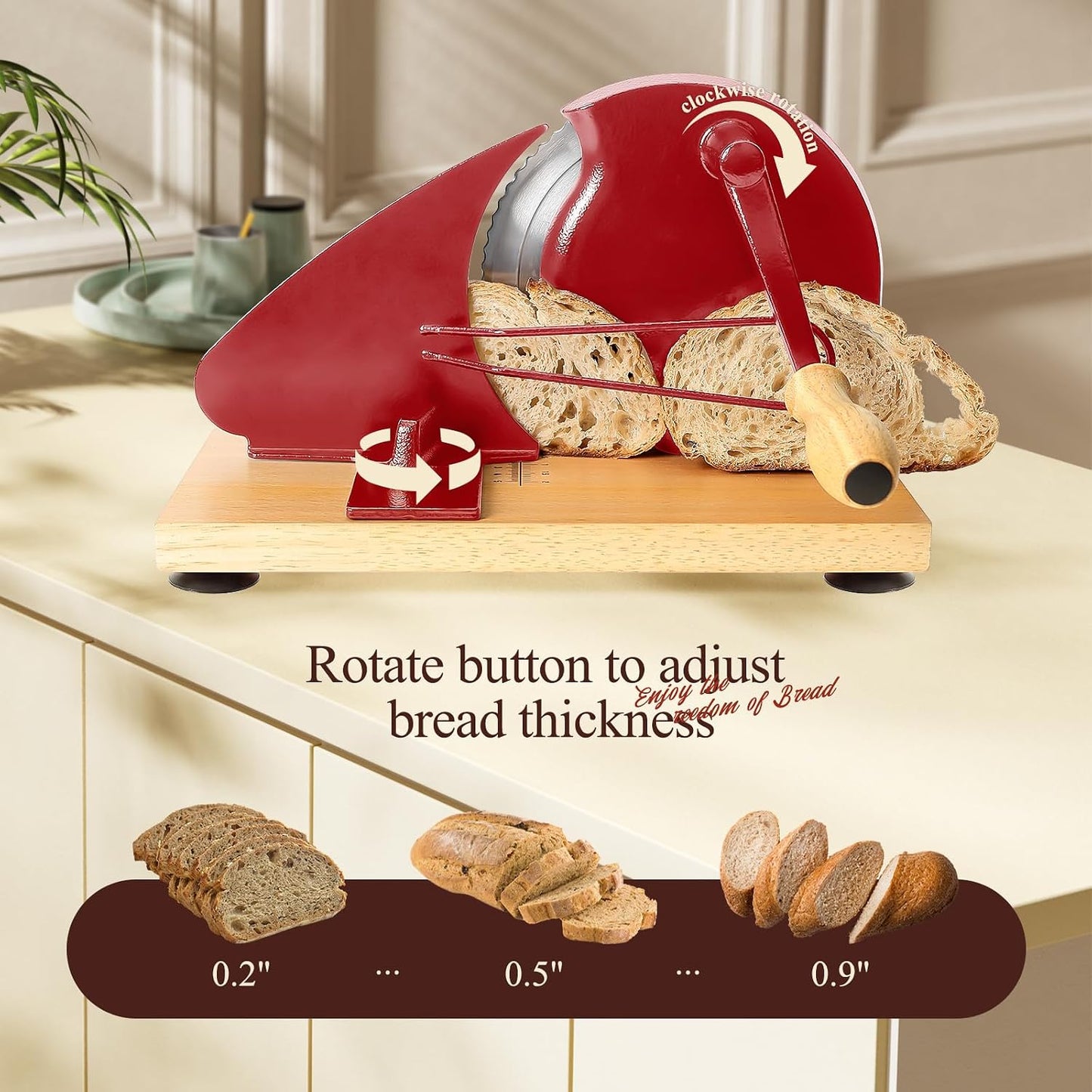 Manual Bread Slicer for Homemade Bread,Even Slicing Thickness-Adjustable | Slices,Sourdough Slicer with Scale Lines&SuperStrong SuctionCup Fixation (Cream-Guide)