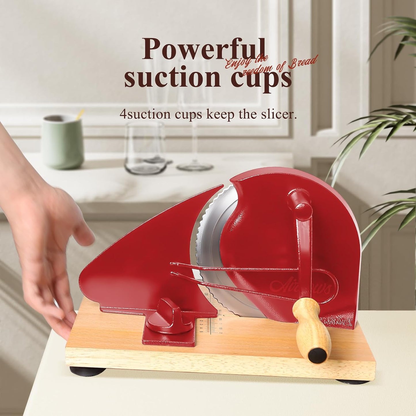 Manual Bread Slicer for Homemade Bread,Even Slicing Thickness-Adjustable | Slices,Sourdough Slicer with Scale Lines&SuperStrong SuctionCup Fixation (Cream-Guide)
