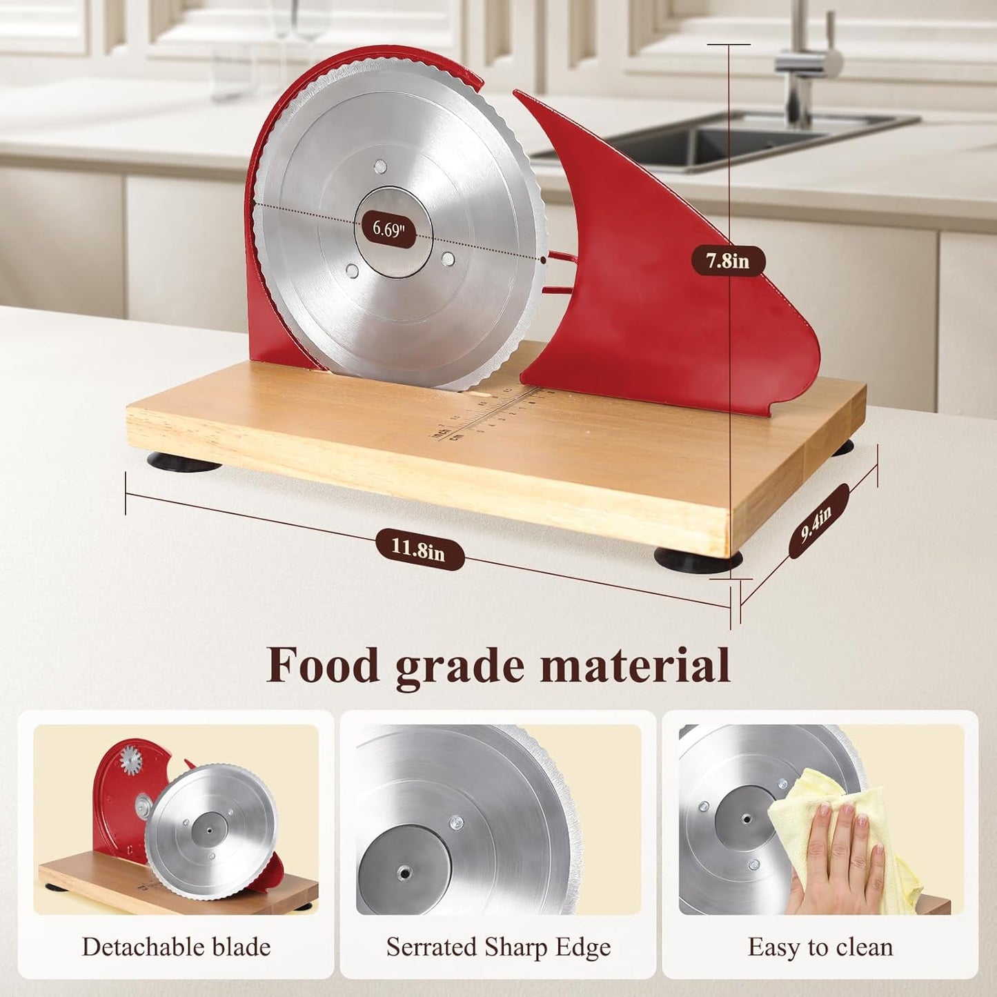 Manual Bread Slicer for Homemade Bread,Even Slicing Thickness-Adjustable | Slices,Sourdough Slicer with Scale Lines&SuperStrong SuctionCup Fixation (Cream-Guide)