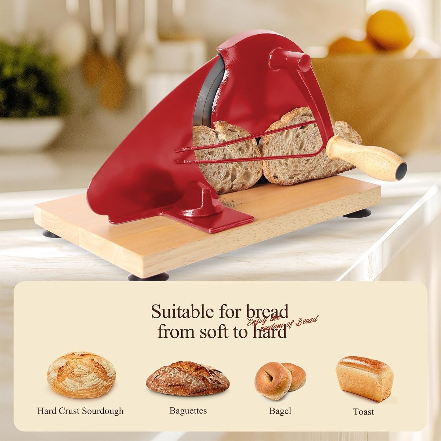 Manual Bread Slicer for Homemade Bread,Even Slicing Thickness-Adjustable | Slices,Sourdough Slicer with Scale Lines&SuperStrong SuctionCup Fixation (Cream-Guide)