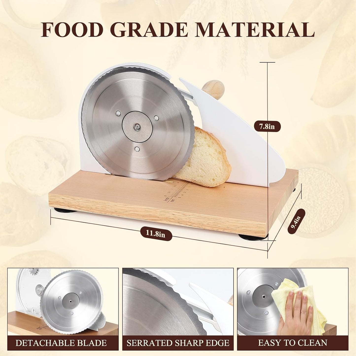 Manual Bread Slicer for Homemade Bread,Even Slicing Thickness-Adjustable | Slices,Sourdough Slicer with Scale Lines&SuperStrong SuctionCup Fixation (Cream-Guide)