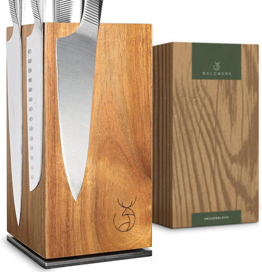 Magnetic Knife Holder Made of Acacia Wood - 360 degree rotatable Knife Block Without Knives - Knife Block - Knife Holder