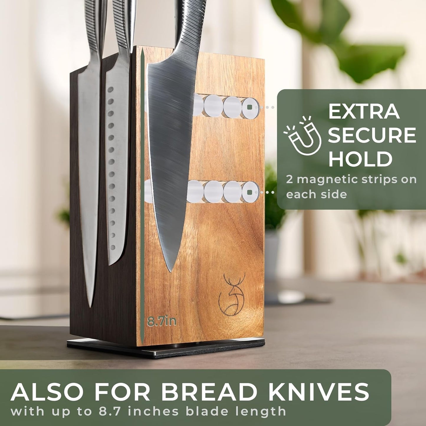 Magnetic Knife Holder Made of Acacia Wood - 360 degree rotatable Knife Block Without Knives - Knife Block - Knife Holder