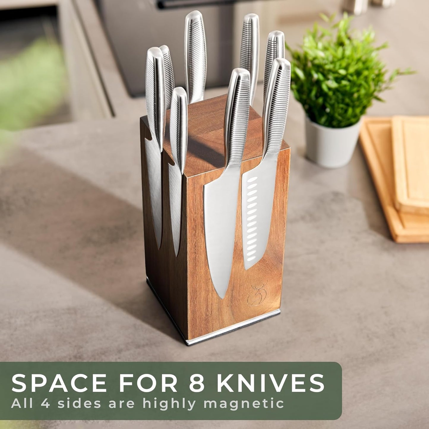 Magnetic Knife Holder Made of Acacia Wood - 360 degree rotatable Knife Block Without Knives - Knife Block - Knife Holder