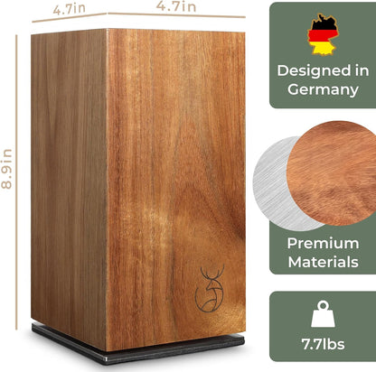 Magnetic Knife Holder Made of Acacia Wood - 360 degree rotatable Knife Block Without Knives - Knife Block - Knife Holder