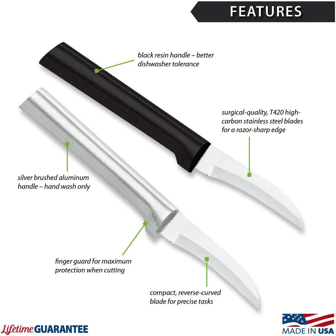 Granny Paring Knife (R100), Silver Handle | 2.38" Stainless Steel Serrated Blade, Silver Cast Aluminum Handle