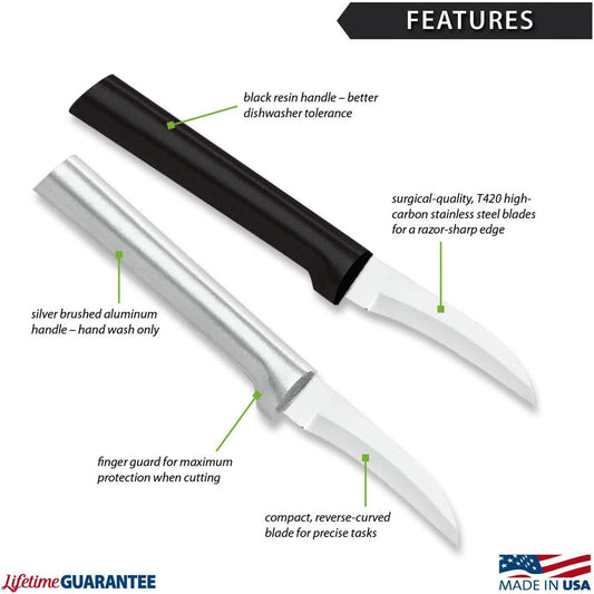 Granny Paring Knife (R100), Silver Handle | 2.38" Stainless Steel Serrated Blade, Silver Cast Aluminum Handle