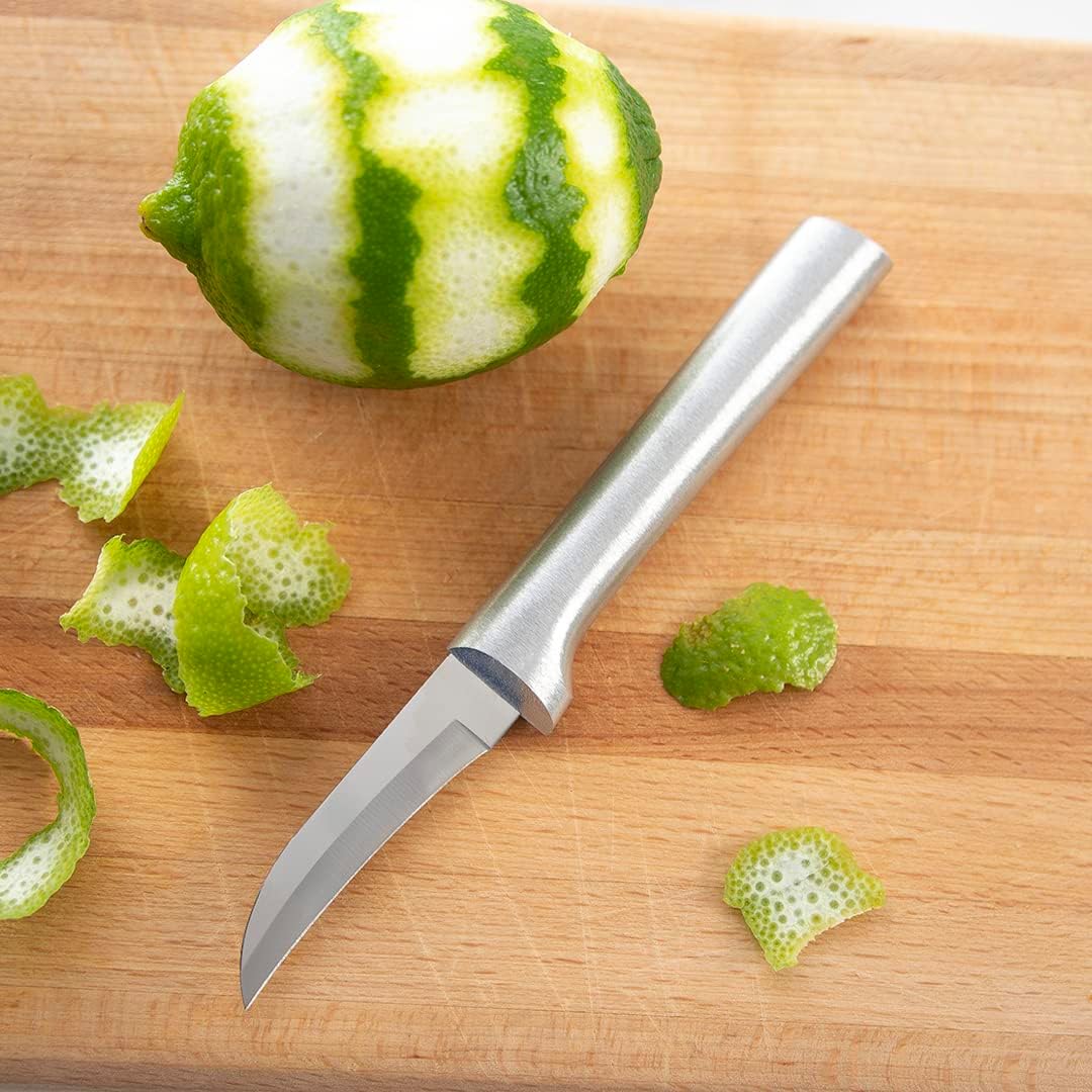 Granny Paring Knife (R100), Silver Handle | 2.38" Stainless Steel Serrated Blade, Silver Cast Aluminum Handle