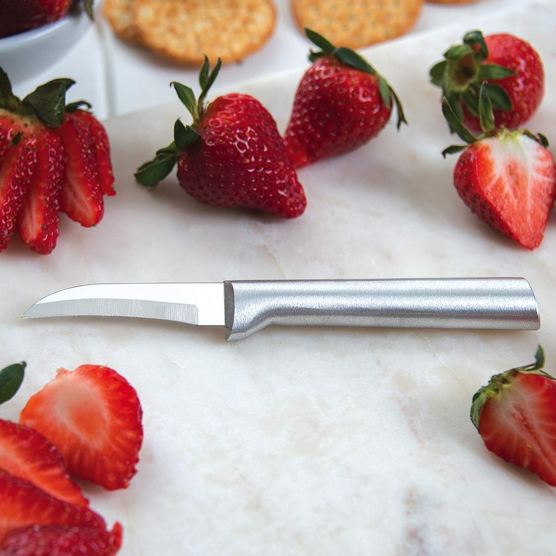 Granny Paring Knife (R100), Silver Handle | 2.38" Stainless Steel Serrated Blade, Silver Cast Aluminum Handle