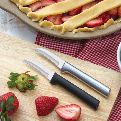 Granny Paring Knife (R100), Silver Handle | 2.38" Stainless Steel Serrated Blade, Silver Cast Aluminum Handle