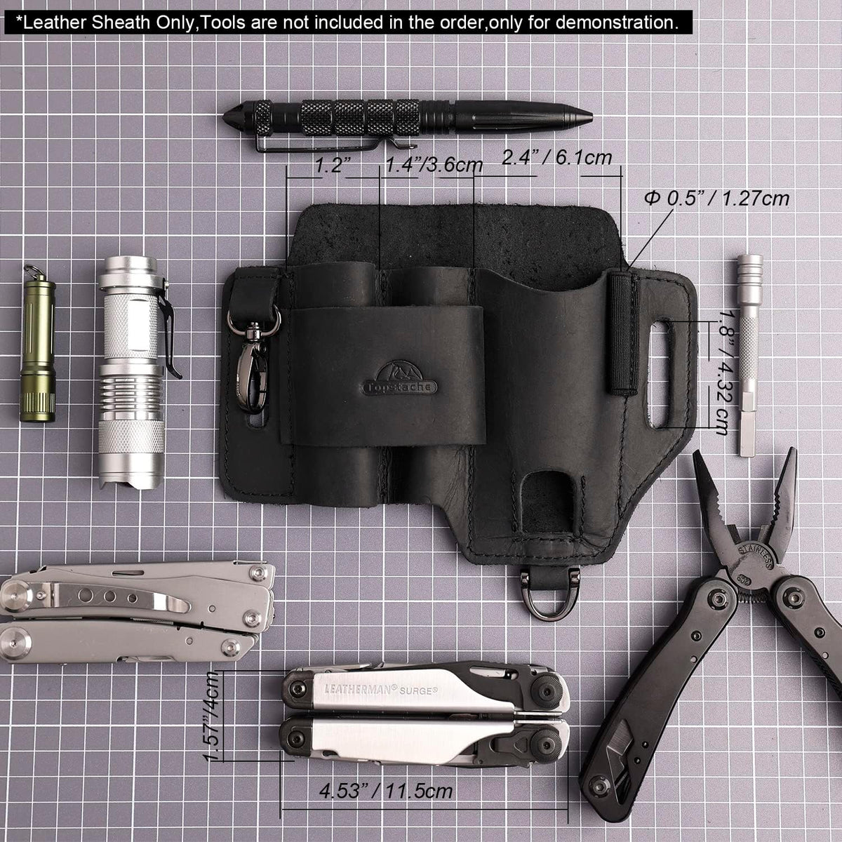 Leather Multitool Sheath,EDC Belt Organizer for Work and Daily Use,Leatherman Sheath,EDC Pocket Organizer for Flashlight and Multitool,Gifts for Men for Multitool,Darkbrown