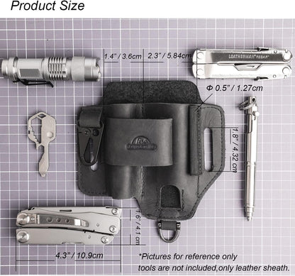 Leather Multitool Sheath,EDC Belt Organizer for Work and Daily Use,Leatherman Sheath,EDC Pocket Organizer for Flashlight and Multitool,Gifts for Men for Multitool,Darkbrown