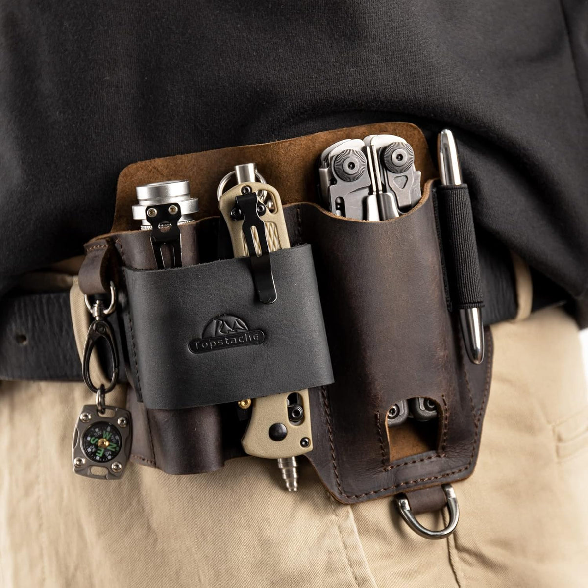 Leather Multitool Sheath,EDC Belt Organizer for Work and Daily Use,Leatherman Sheath,EDC Pocket Organizer for Flashlight and Multitool,Gifts for Men for Multitool,Darkbrown