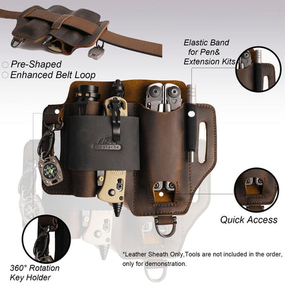 Leather Multitool Sheath,EDC Belt Organizer for Work and Daily Use,Leatherman Sheath,EDC Pocket Organizer for Flashlight and Multitool,Gifts for Men for Multitool,Darkbrown