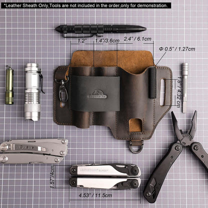 Leather Multitool Sheath,EDC Belt Organizer for Work and Daily Use,Leatherman Sheath,EDC Pocket Organizer for Flashlight and Multitool,Gifts for Men for Multitool,Darkbrown