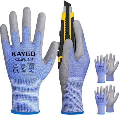 Cut Resistant Gloves PU Coated 3 Pairs, ANSI Cut Level A2, Lightweight Safety Work Gloves, Ideal for Industrial and Construction (Large,Grey)