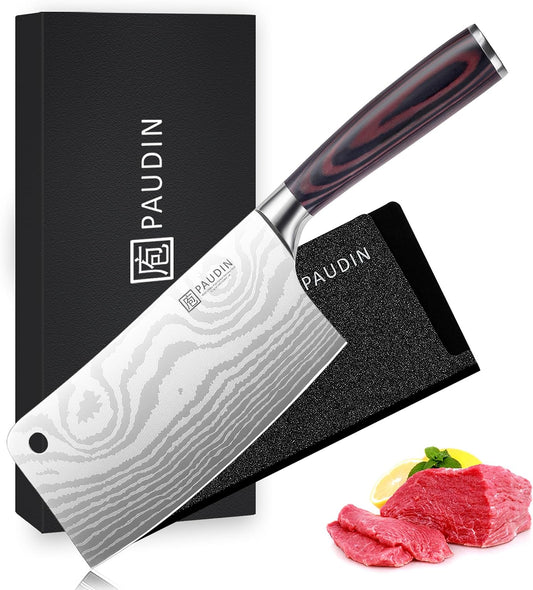 Cleaver Knife 7 Inch, Ultra Sharp Meat Cleaver, High Carbon Stainless Steel Butcher Knife with Wood Handle, Gifts for Men