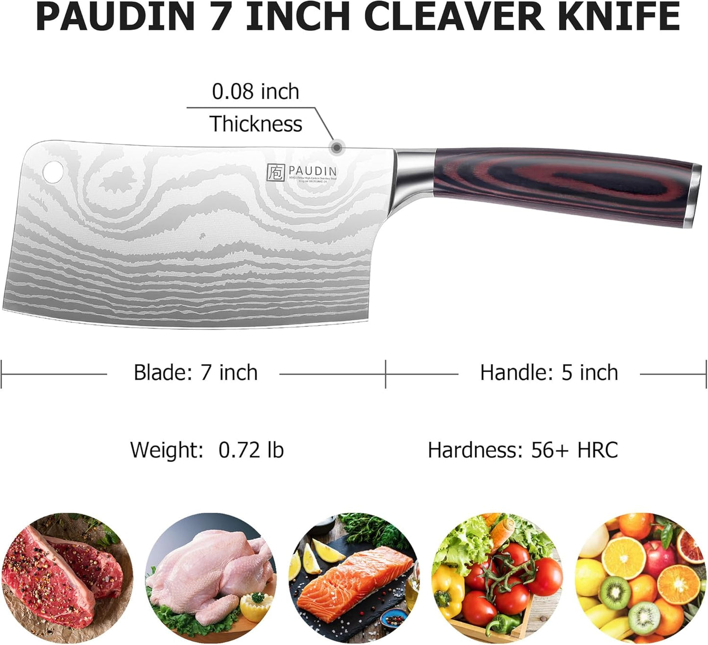 Cleaver Knife 7 Inch, Ultra Sharp Meat Cleaver, High Carbon Stainless Steel Butcher Knife with Wood Handle, Gifts for Men