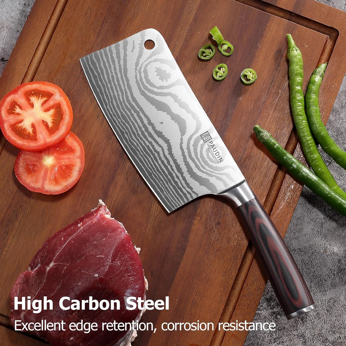 Cleaver Knife 7 Inch, Ultra Sharp Meat Cleaver, High Carbon Stainless Steel Butcher Knife with Wood Handle, Gifts for Men