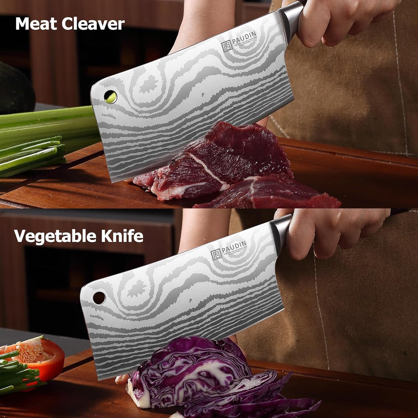 Cleaver Knife 7 Inch, Ultra Sharp Meat Cleaver, High Carbon Stainless Steel Butcher Knife with Wood Handle, Gifts for Men