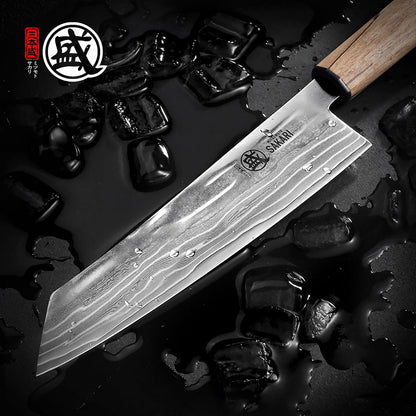 8 Inch Japanese Kiritsuke Chef Knife S35VN Damascus | Clean Pull Cuts, Fine Tip Control, Balanced Maple Handle, Detailed Ingredient Prep, Sandalwood Storage Box