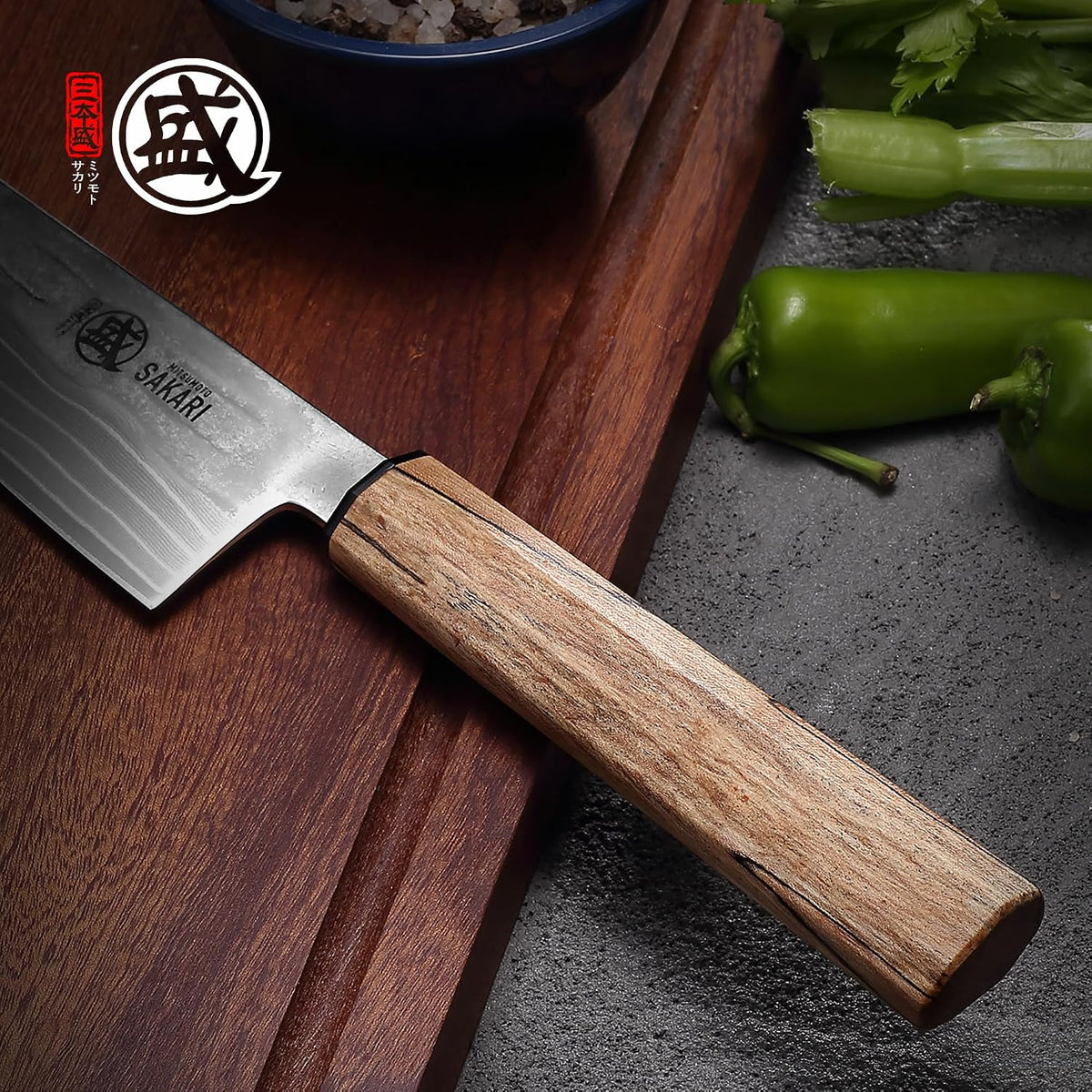 8 Inch Japanese Kiritsuke Chef Knife S35VN Damascus | Clean Pull Cuts, Fine Tip Control, Balanced Maple Handle, Detailed Ingredient Prep, Sandalwood Storage Box