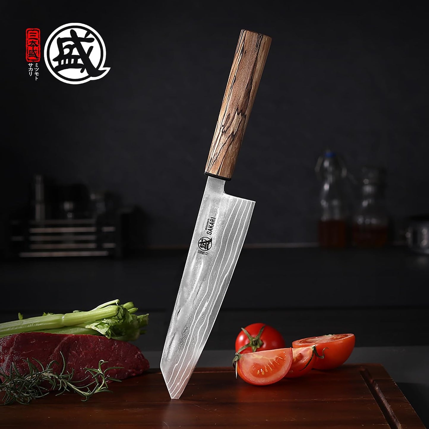 8 Inch Japanese Kiritsuke Chef Knife S35VN Damascus | Clean Pull Cuts, Fine Tip Control, Balanced Maple Handle, Detailed Ingredient Prep, Sandalwood Storage Box